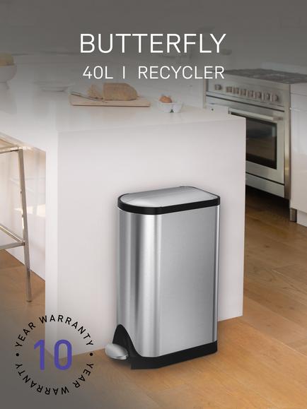 Simplehuman Butterfly Recycler, Brushed Stainless Steel, 40L - view 2, Stainless Steel