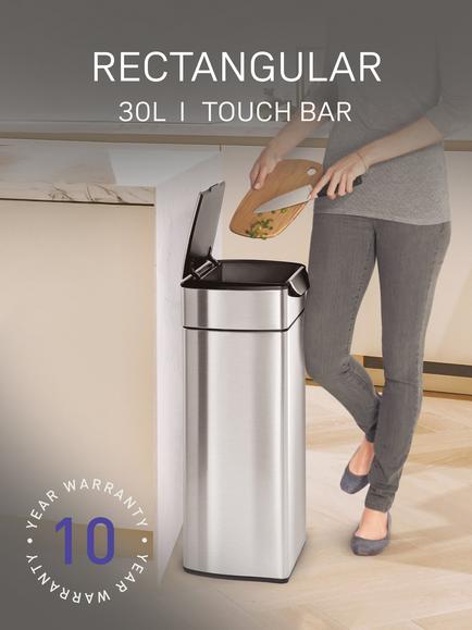 Simplehuman Rectangular Touch Bar Bin, Brushed Stainless Steel, 30L - view 2, 