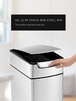 Simplehuman Slim Touch Bar Bin, Brushed Stainless Steel, 40L - view 2, 