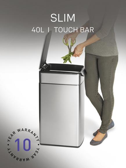 Simplehuman Slim Touch Bar Bin, Brushed Stainless Steel, 40L - view 2, 