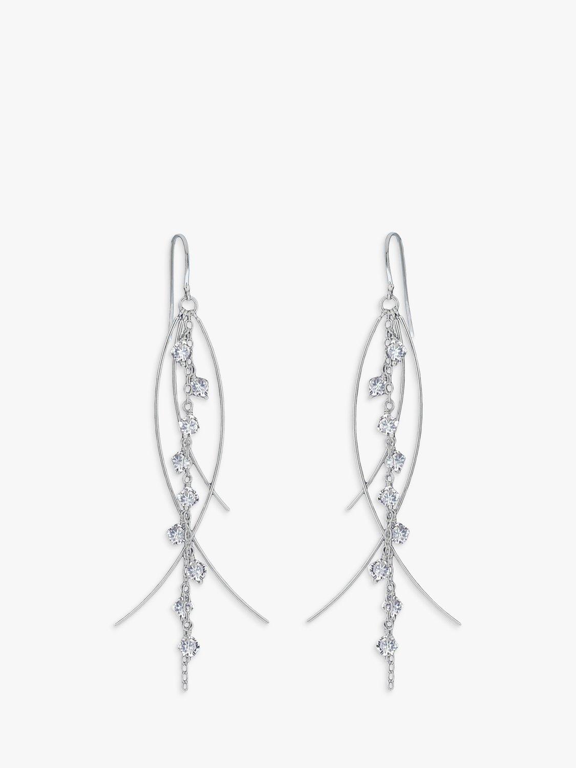 Product image 1 of 4, which shows Nina B Sterling Silver and Clear Crystal Drop Earrings, Silver/Clear
