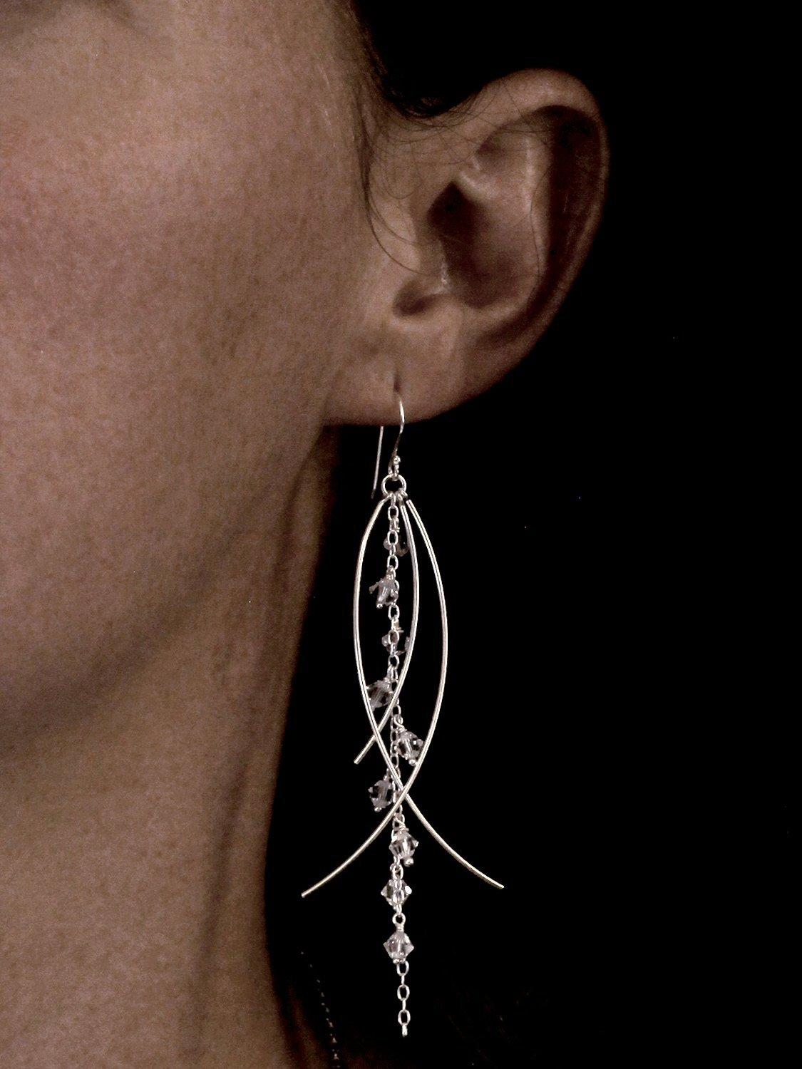 Product image 2 of 4, which shows Nina B Sterling Silver and Clear Crystal Drop Earrings, Silver/Clear