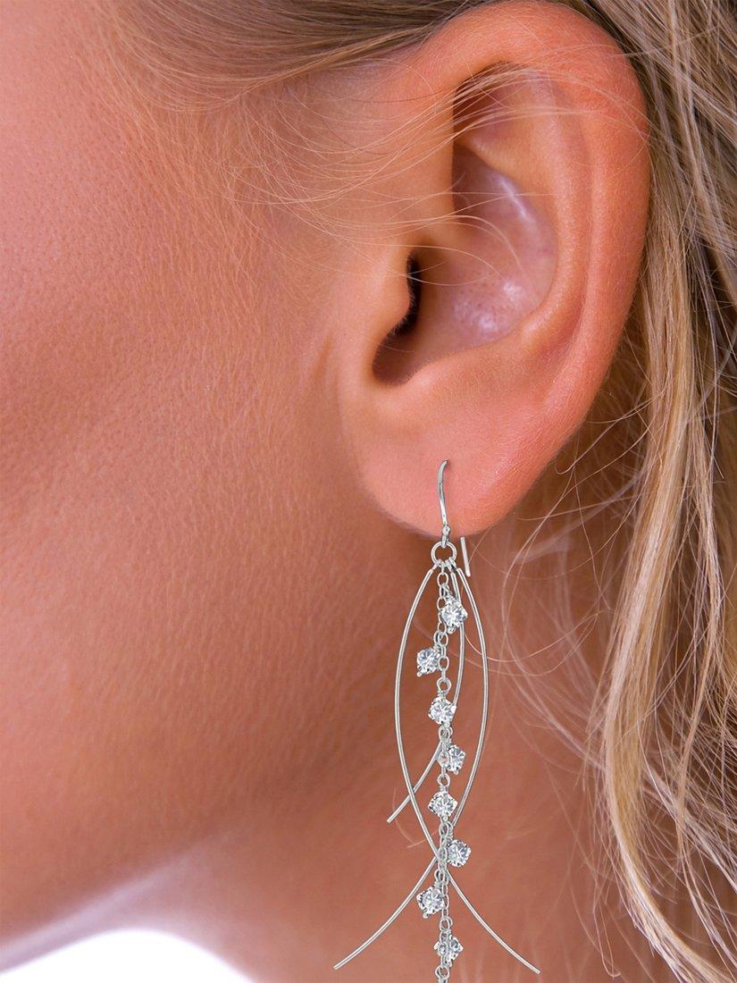 Product image 3 of 4, which shows Nina B Sterling Silver and Clear Crystal Drop Earrings, Silver/Clear