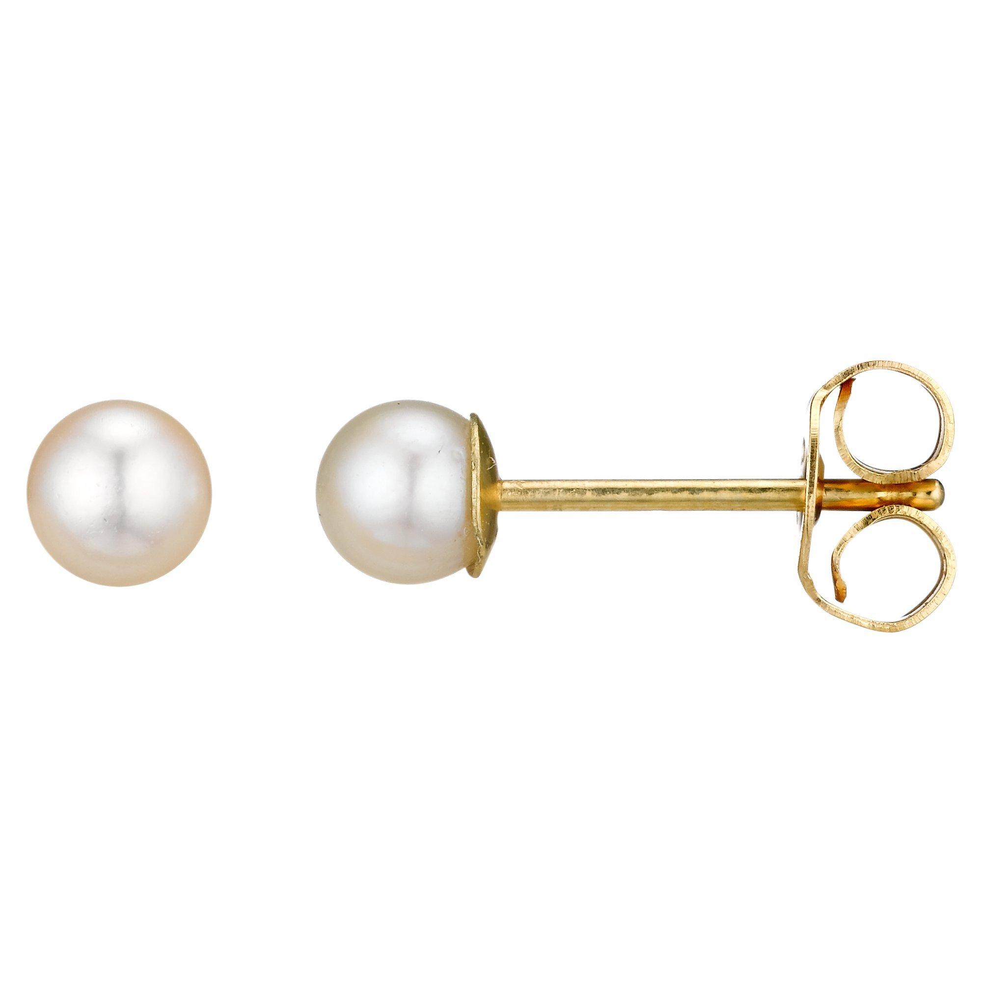 Product image 1 of 1, which shows E.W Adams 18ct Yellow Gold Cultured Pearl Stud Earrings, White