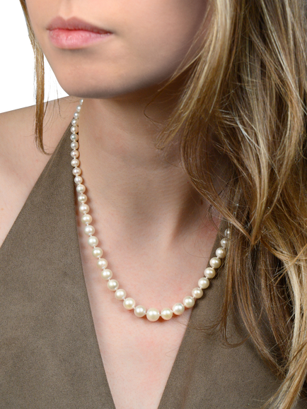 E.W Adams 9ct Yellow Gold Graduating Pearl Necklace, White - view 2, White