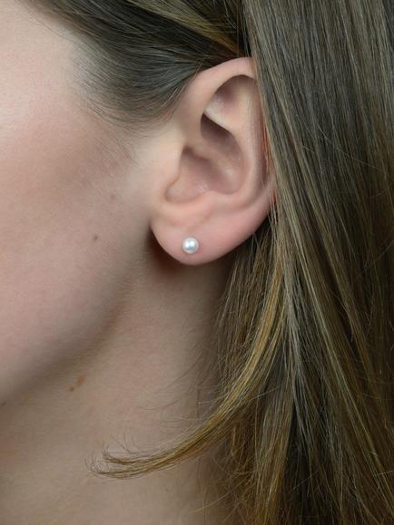 E.W Adams 18ct White Gold Cultured Pearl Stud Earrings, White - view 2, White