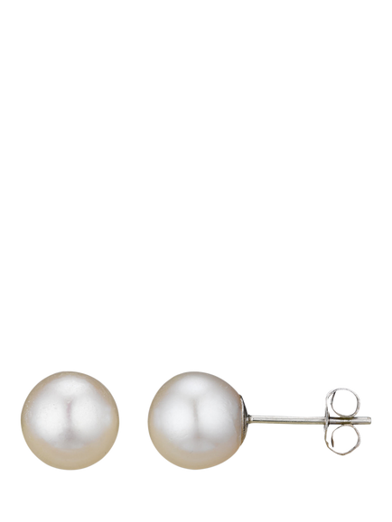 E.W Adams 18ct White Gold Round Pearl Stud Earrings, White, White