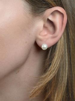 E.W Adams 18ct White Gold Round Pearl Stud Earrings, White - view 2, White