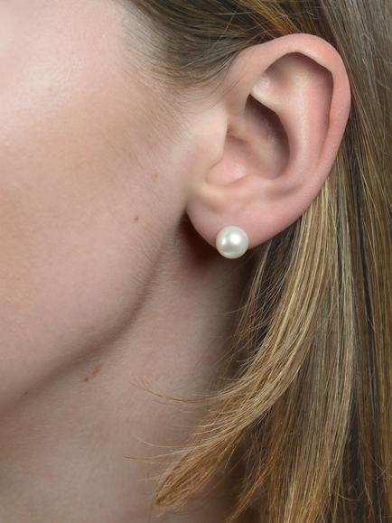 E.W Adams 18ct White Gold Round Pearl Stud Earrings, White - view 2, White