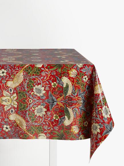 Morris & Co. Strawberry Thief Oilcloth Tablecloth Fabric, Crimson