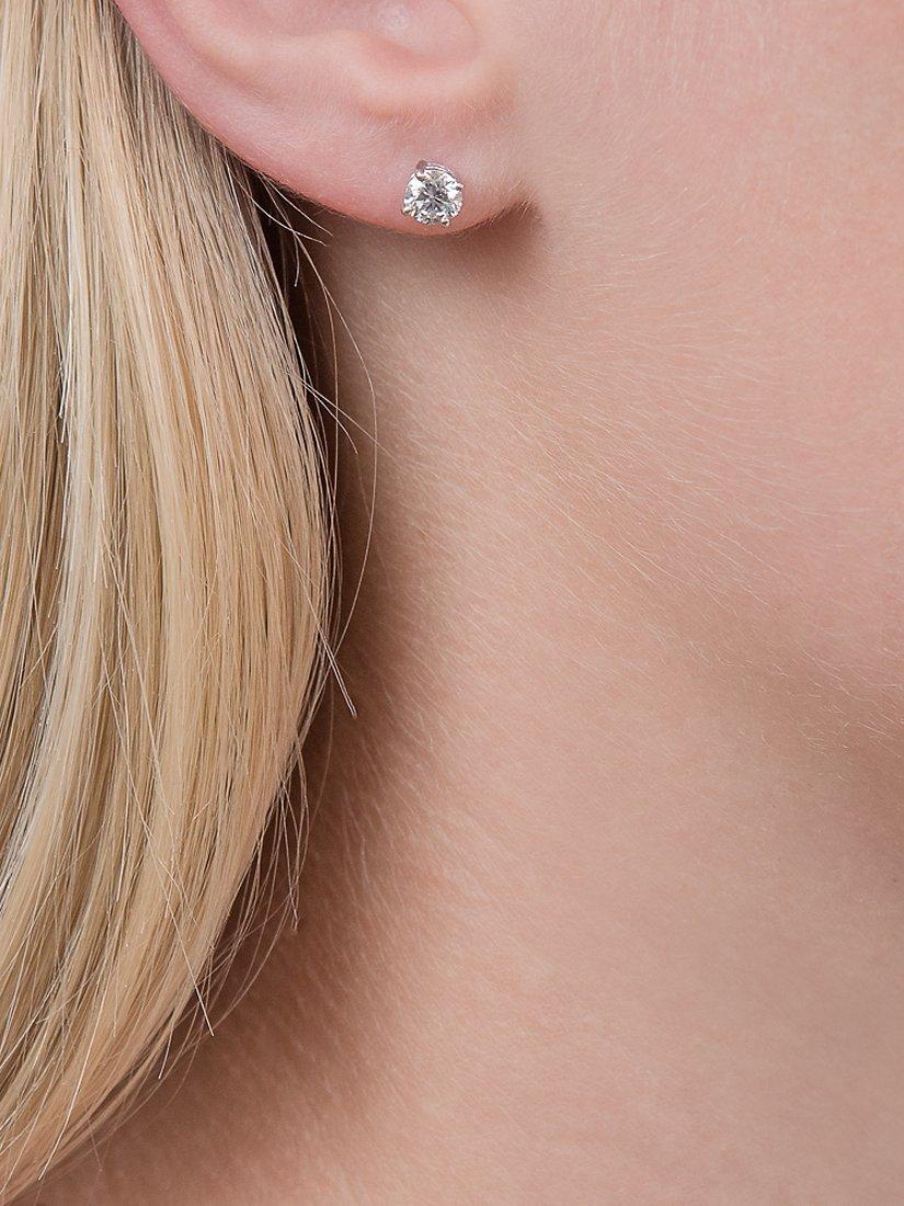 Product image 2 of 3, which shows E.W Adams 18ct White Gold 0.80ct Diamond 4 Claw Stud Earrings, White Gold