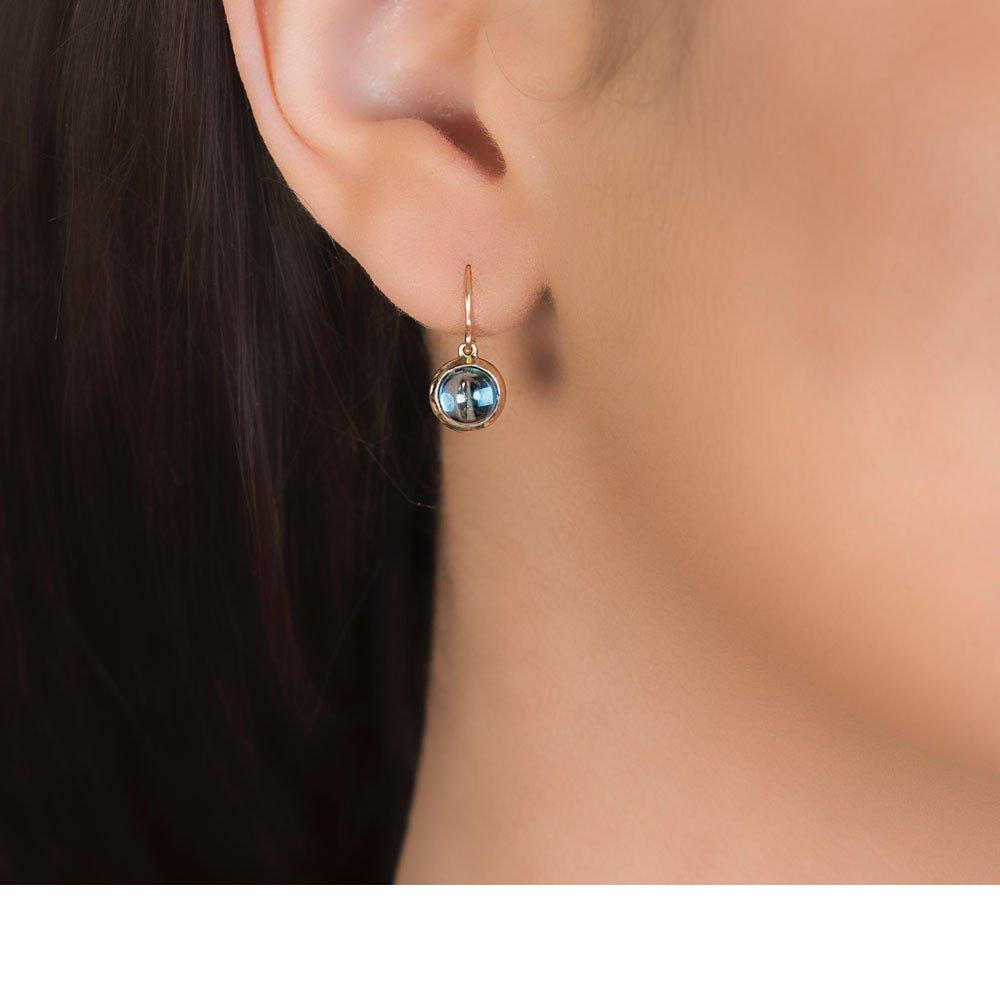 Product image 2 of 3, which shows London Road 9ct Rose Gold Pimlico Bubble Drop Earrings, Blue Topaz