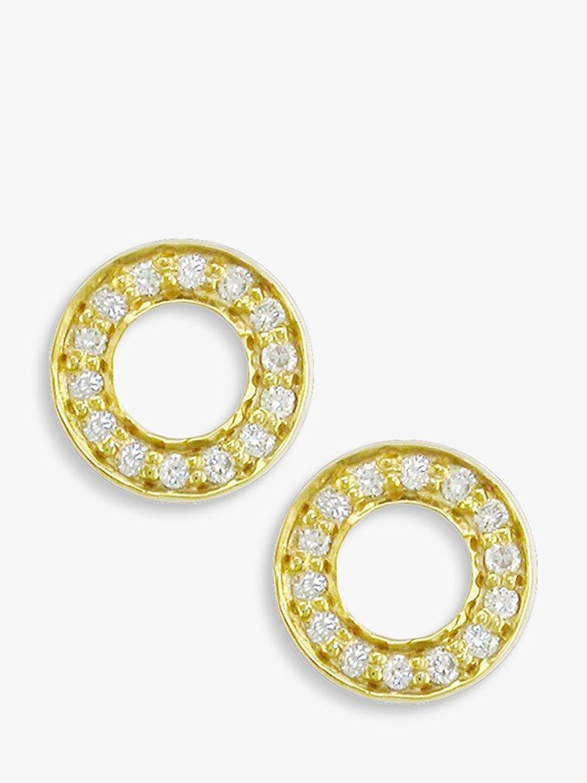 Product image 1 of 5, which shows London Road Meridian 9ct Gold Diamond Circle Stud Earrings, Yellow Gold