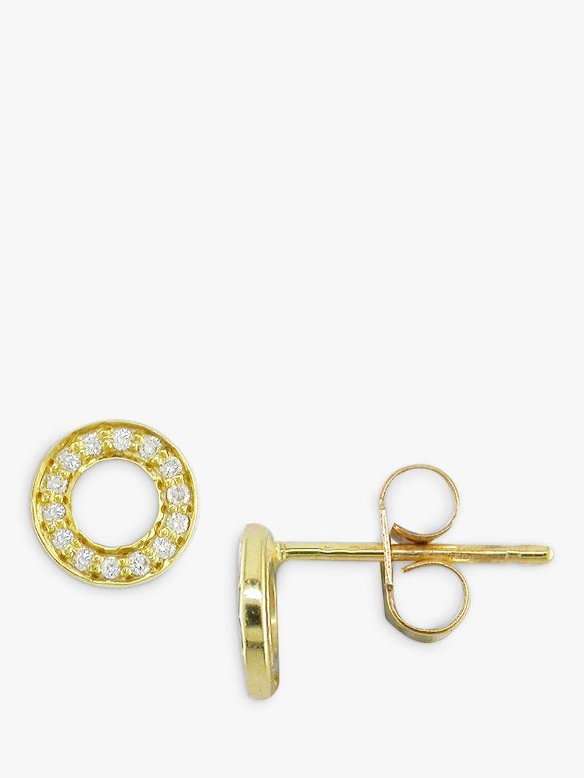 Product image 4 of 5, which shows London Road Meridian 9ct Gold Diamond Circle Stud Earrings, Yellow Gold