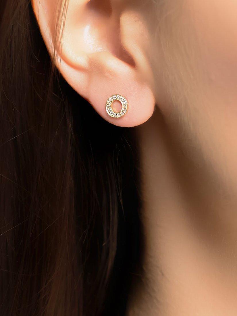 Product image 2 of 5, which shows London Road Meridian 9ct Gold Diamond Circle Stud Earrings, Yellow Gold