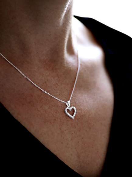 Nina B Sterling Silver Cubic Zirconia Heart Shaped Pendant Necklace - view 2, Silver