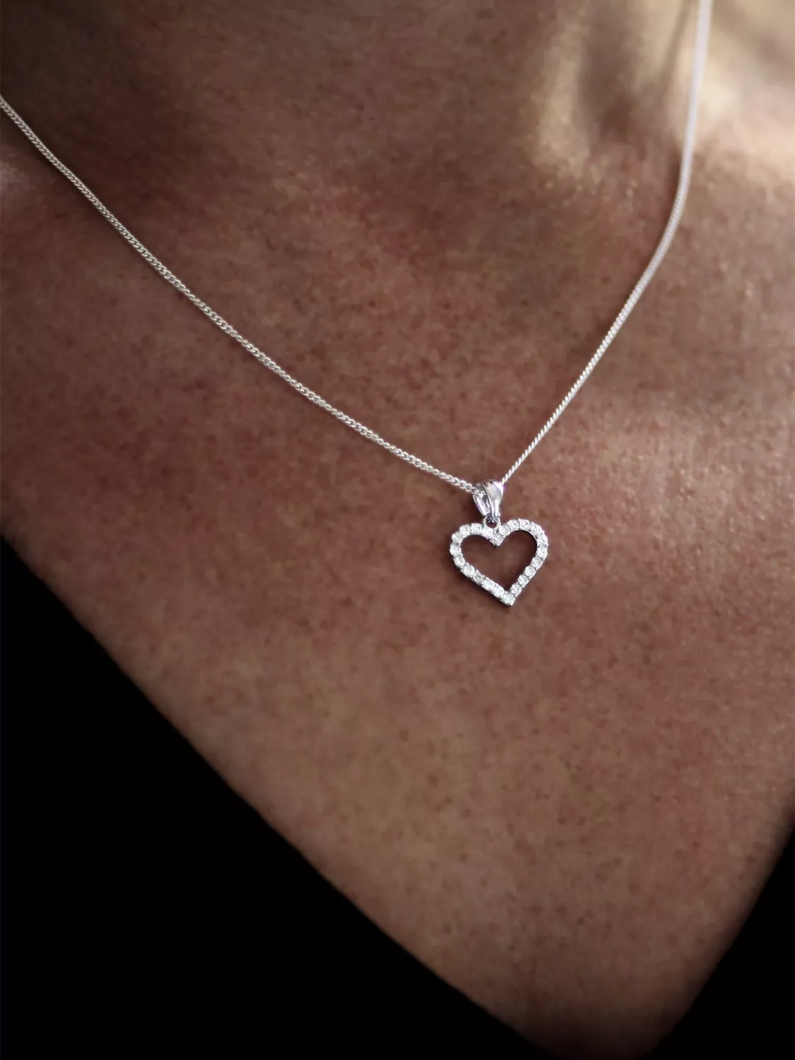 Sterling Silver Cubic Zirconia Heart Pendant Necklace - 18" Box Chain