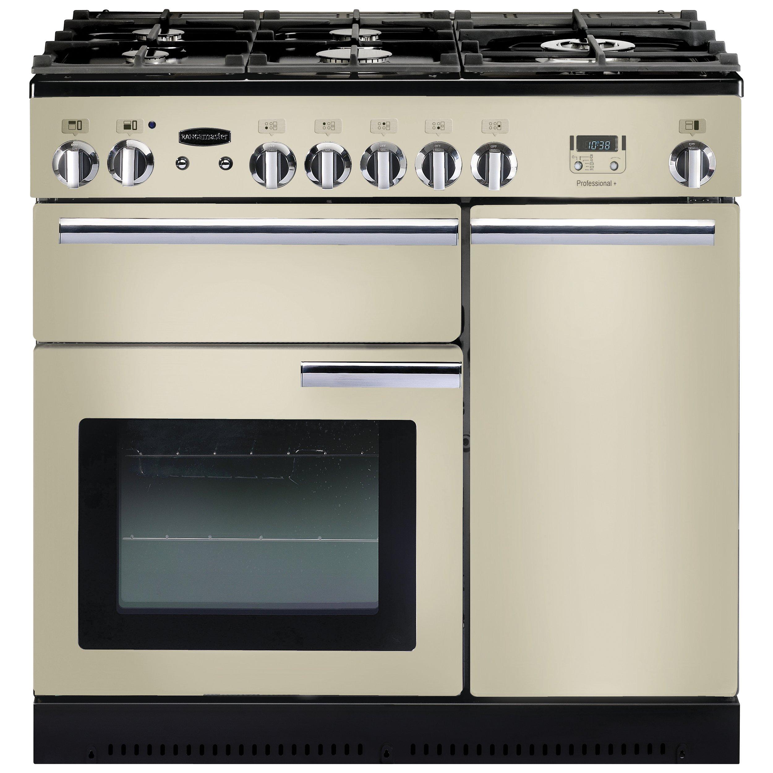 Rangemaster Professional + 90 Dual Fuel Range Cooker, Cream/Chrome Trim