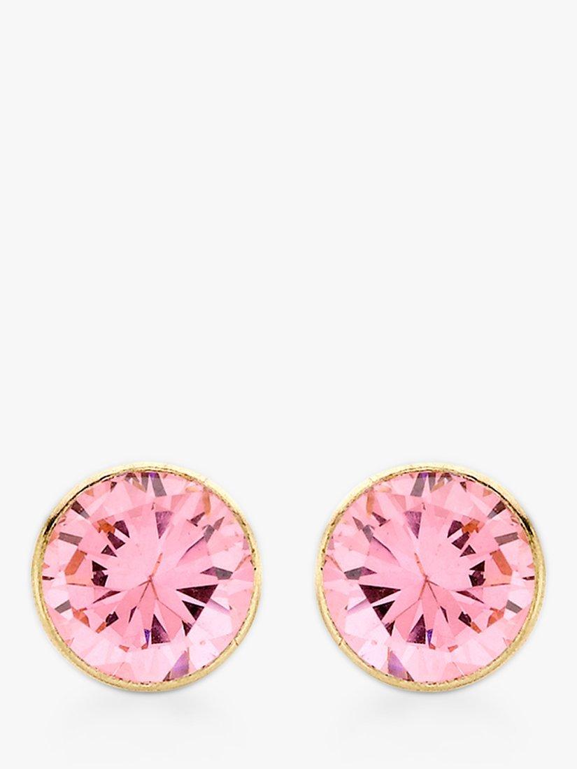 Product image 1 of 4, which shows IBB 9ct Gold Round Cubic Zirconia Stud Earrings, Pink