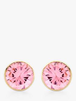 IBB 9ct Gold Round Cubic Zirconia Stud Earrings, Pink, Pink