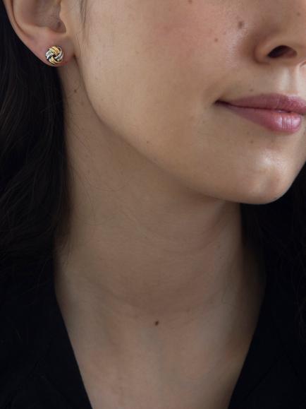 IBB 9ct Gold Small Knot Stud Earrings, Gold - view 2, Yellow Gold/White Gold