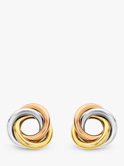 IBB 9ct Three Colour Gold Knot Stud Earrings, Multi, Multi