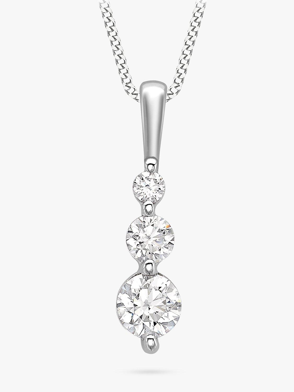 Product image 1 of 4, which shows IBB 9ct White Gold Curb Chain Trilogy Pendant Necklace, White