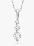 IBB 9ct White Gold Curb Chain Trilogy Pendant Necklace, White