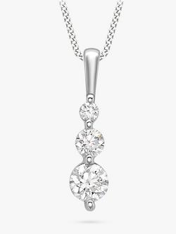 IBB 9ct White Gold Curb Chain Trilogy Pendant Necklace, White, White