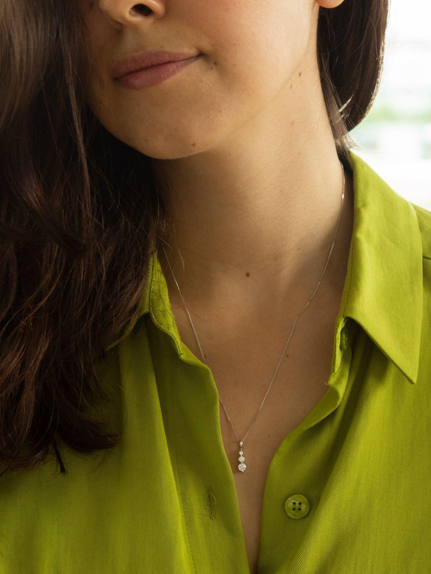 Product image 2 of 4, which shows IBB 9ct White Gold Curb Chain Trilogy Pendant Necklace, White