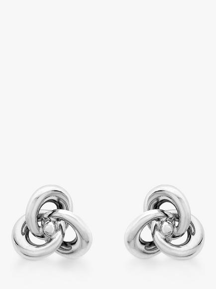 IBB 9ct White Gold Knot Stud Earrings, White, White
