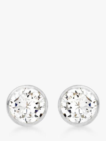 IBB 9ct White Gold Round Cubic Zirconia Stud Earrings, White Gold