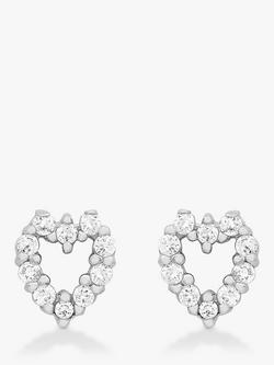 IBB 9ct White Gold Small Heart Stud Earrings, White Gold, White Gold