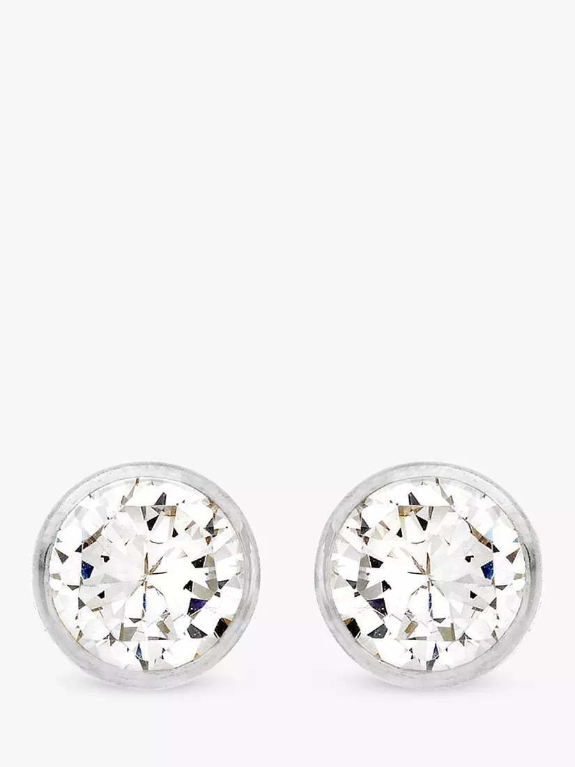 IBB 9ct White Gold Small Rubover Cubic Zirconia Stud Earrings White Gold