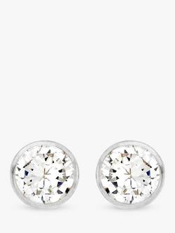 IBB 9ct White Gold Small Rubover Cubic Zirconia Stud Earrings, White Gold, White Gold