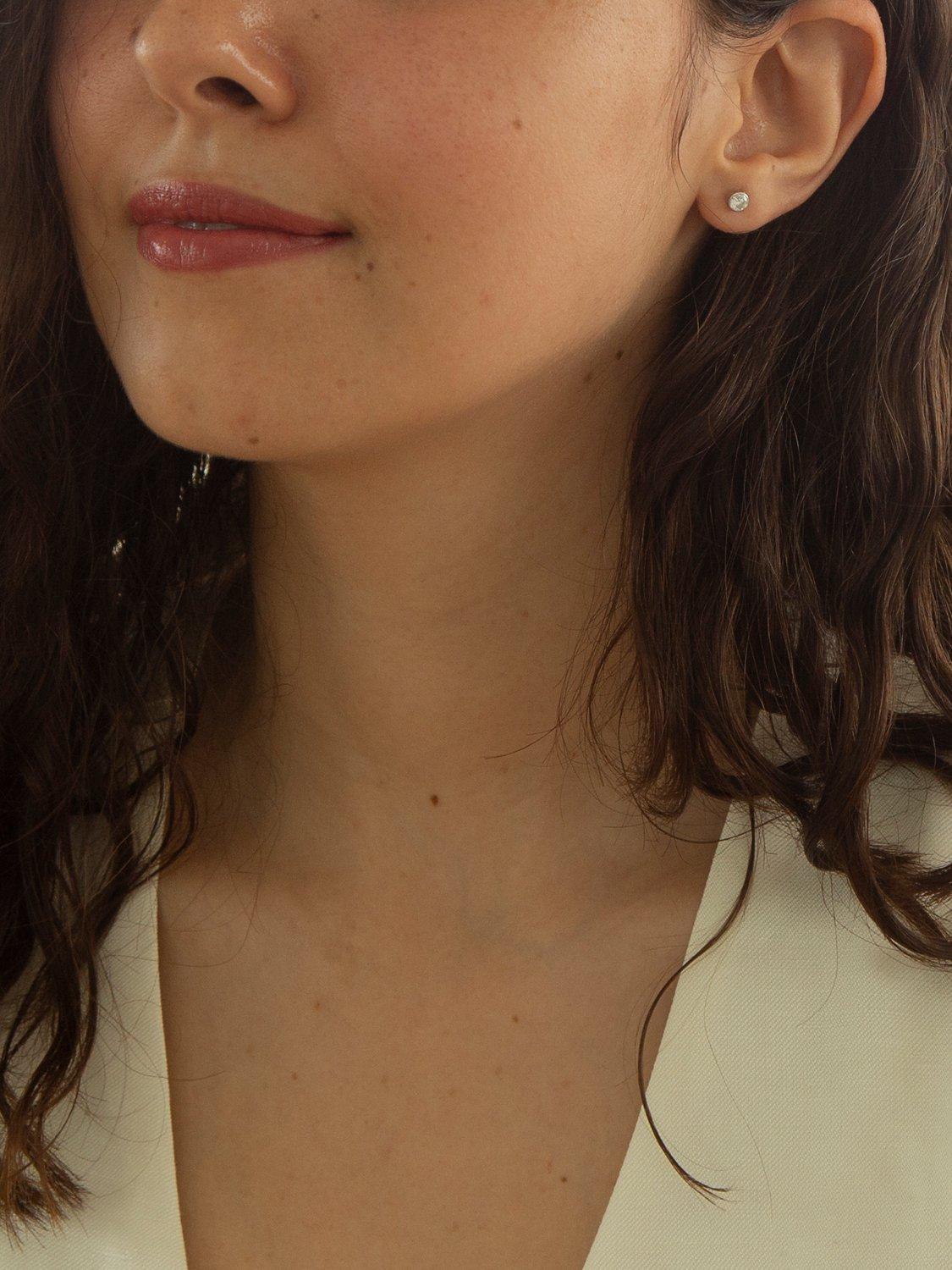 Product image 2 of 4, which shows IBB 9ct White Gold Small Rubover Cubic Zirconia Stud Earrings, White Gold