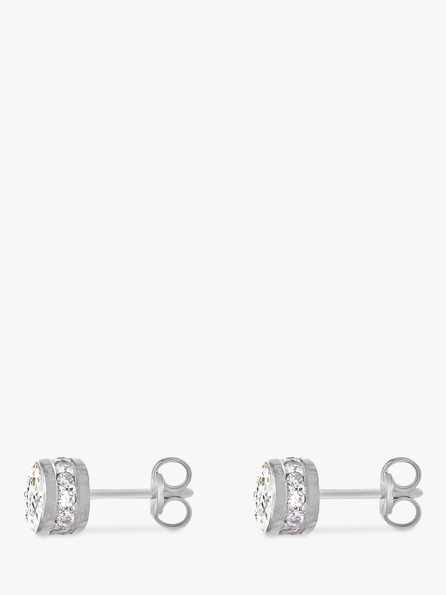 Product image 2 of 4, which shows IBB 9ct White Gold Medium Cubic Zirconia Stud Earrings, 6mm, White Gold