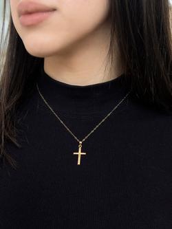 IBB 9ct Yellow Gold Cross Pendant Necklace, Gold - view 2, Gold