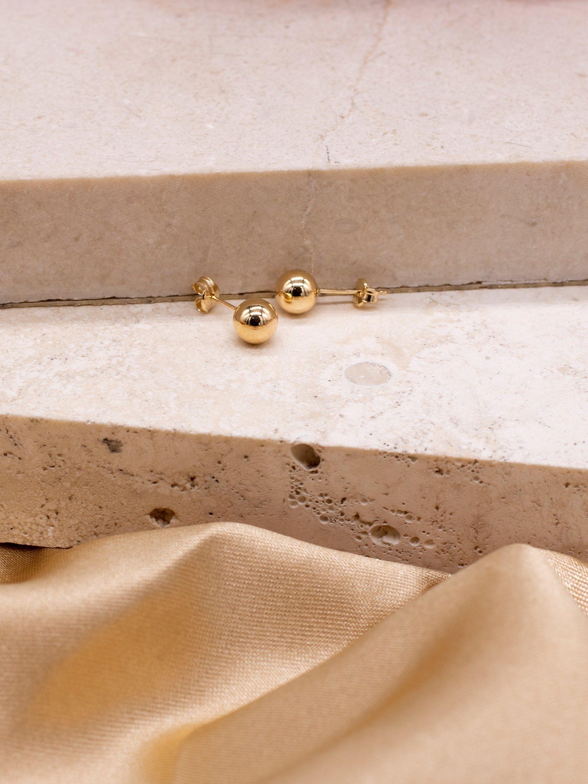 Product image 3 of 4, which shows IBB 9ct Yellow Gold 6mm Ball Stud Earrings, Yellow Gold