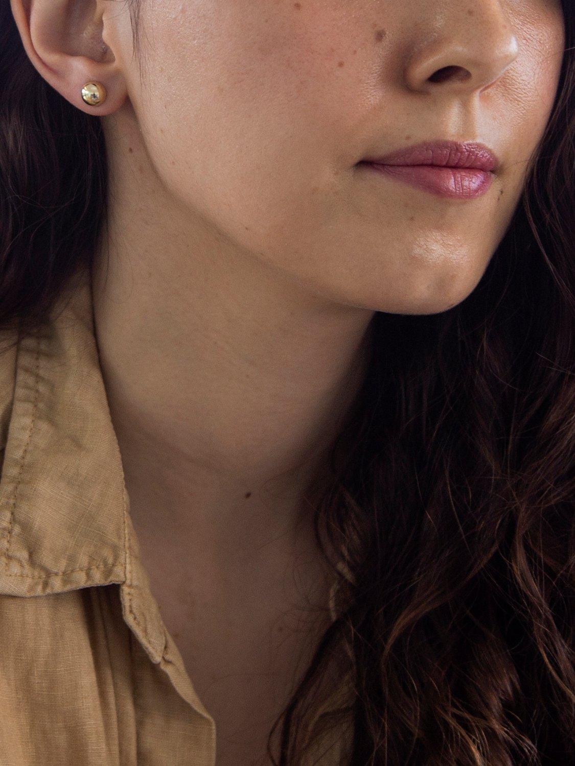 Product image 2 of 4, which shows IBB 9ct Yellow Gold Half Ball Stud Earrings, Yellow Gold