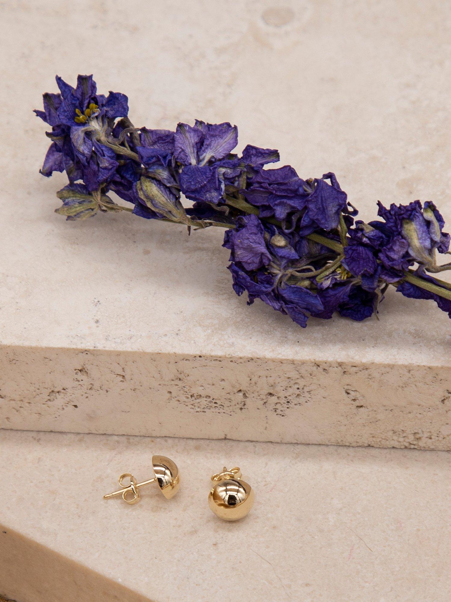 Product image 3 of 4, which shows IBB 9ct Yellow Gold Half Ball Stud Earrings, Yellow Gold