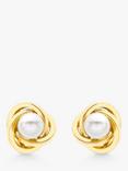 IBB 9ct Gold Cultured Pearl Knot Stud Earrings, Gold