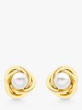 IBB 9ct Gold Cultured Pearl Knot Stud Earrings, Gold