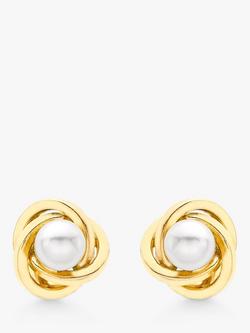 IBB 9ct Gold Cultured Pearl Knot Stud Earrings, Gold, Gold