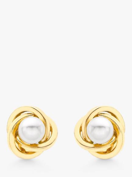 IBB 9ct Gold Cultured Pearl Knot Stud Earrings, Gold, Gold