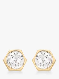IBB 9ct Gold Hexagonal Cubic Zirconia Stud Earrings, Gold, Gold
