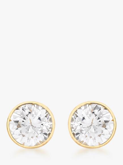 IBB 9ct Gold Round Cubic Zirconia Stud Earrings, Gold, Gold