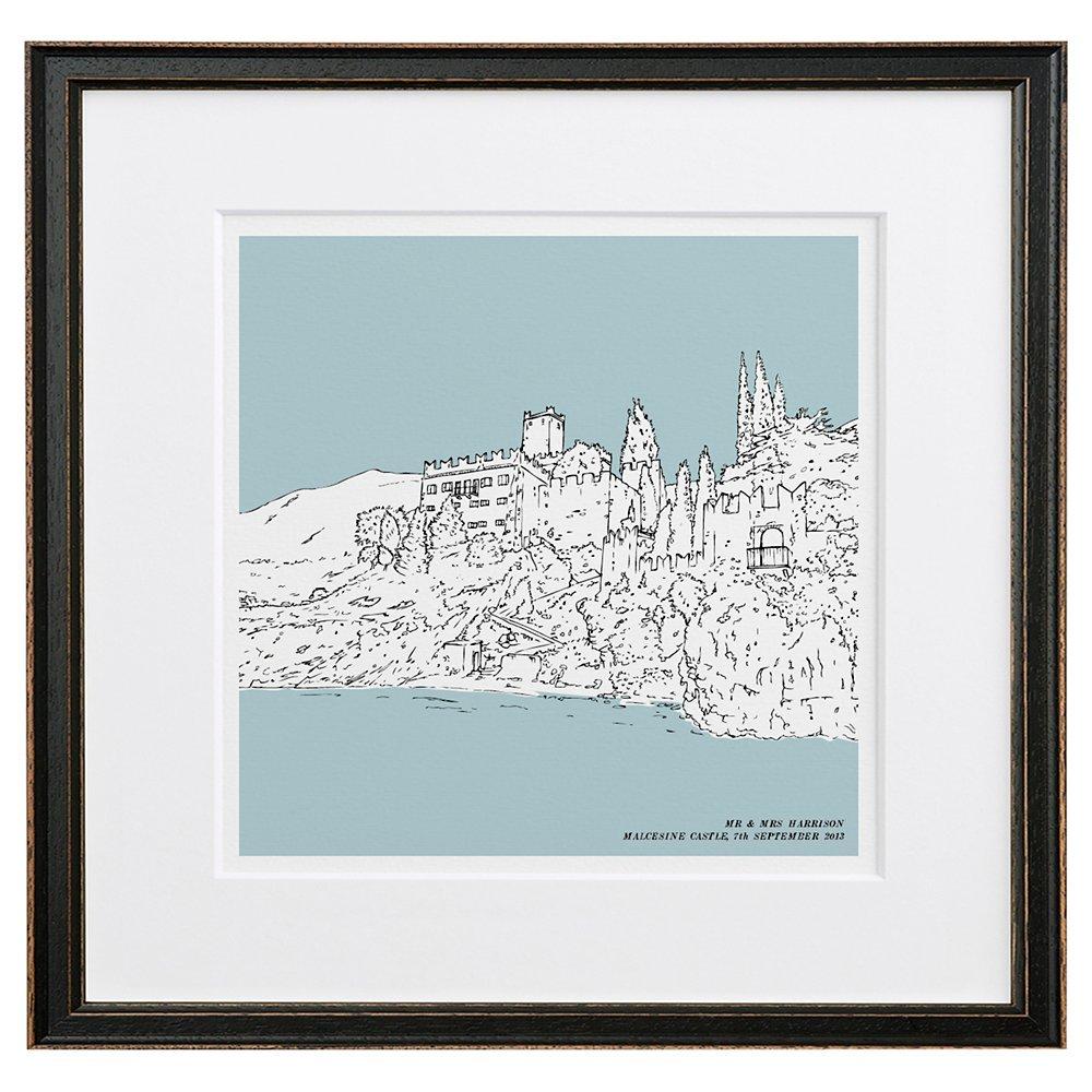 Letterfest Personalised Wedding Illustration, Black Frame, 44.8 x 44.8cm