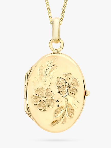 IBB 9ct Yellow Gold Daisy Oval Locket Pendant Necklace, Gold, Gold
