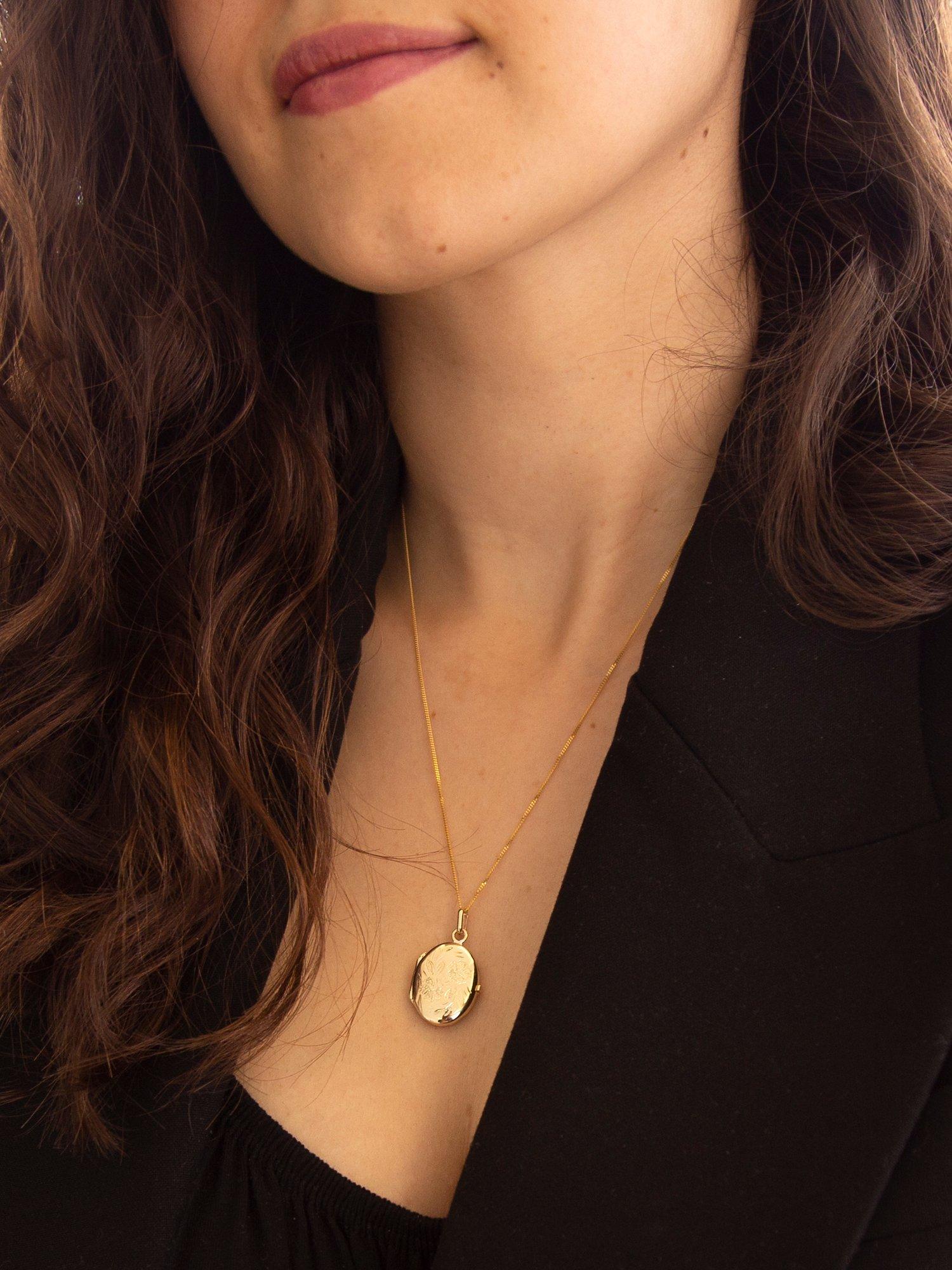 Product image 2 of 4, which shows IBB 9ct Yellow Gold Daisy Oval Locket Pendant Necklace, Gold